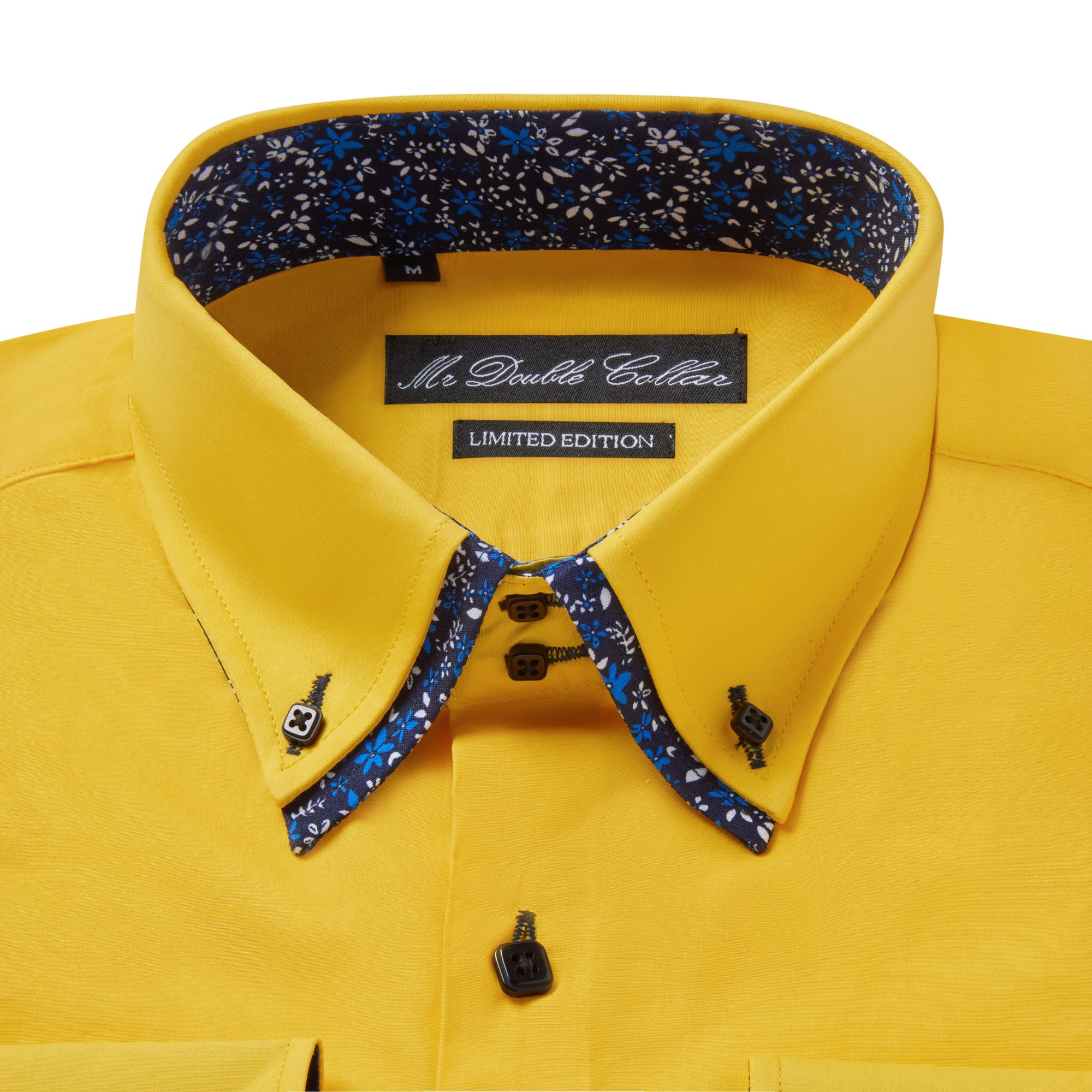 Mens Italian Design Yellow Floral Smart Casual Double Collar