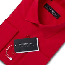 Mens Italian Double Cuff Red Shirt Slim Fit with Metal Cufflinks Long Sleeve