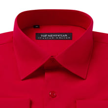 Mens Italian Double Cuff Red Shirt Slim Fit with Metal Cufflinks Long Sleeve