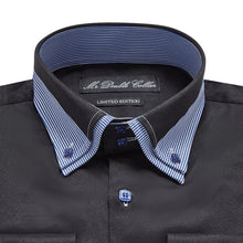 Mens Italian Design Black with Blue Collar Soft Cotton Smart Double Collar Longsleeve