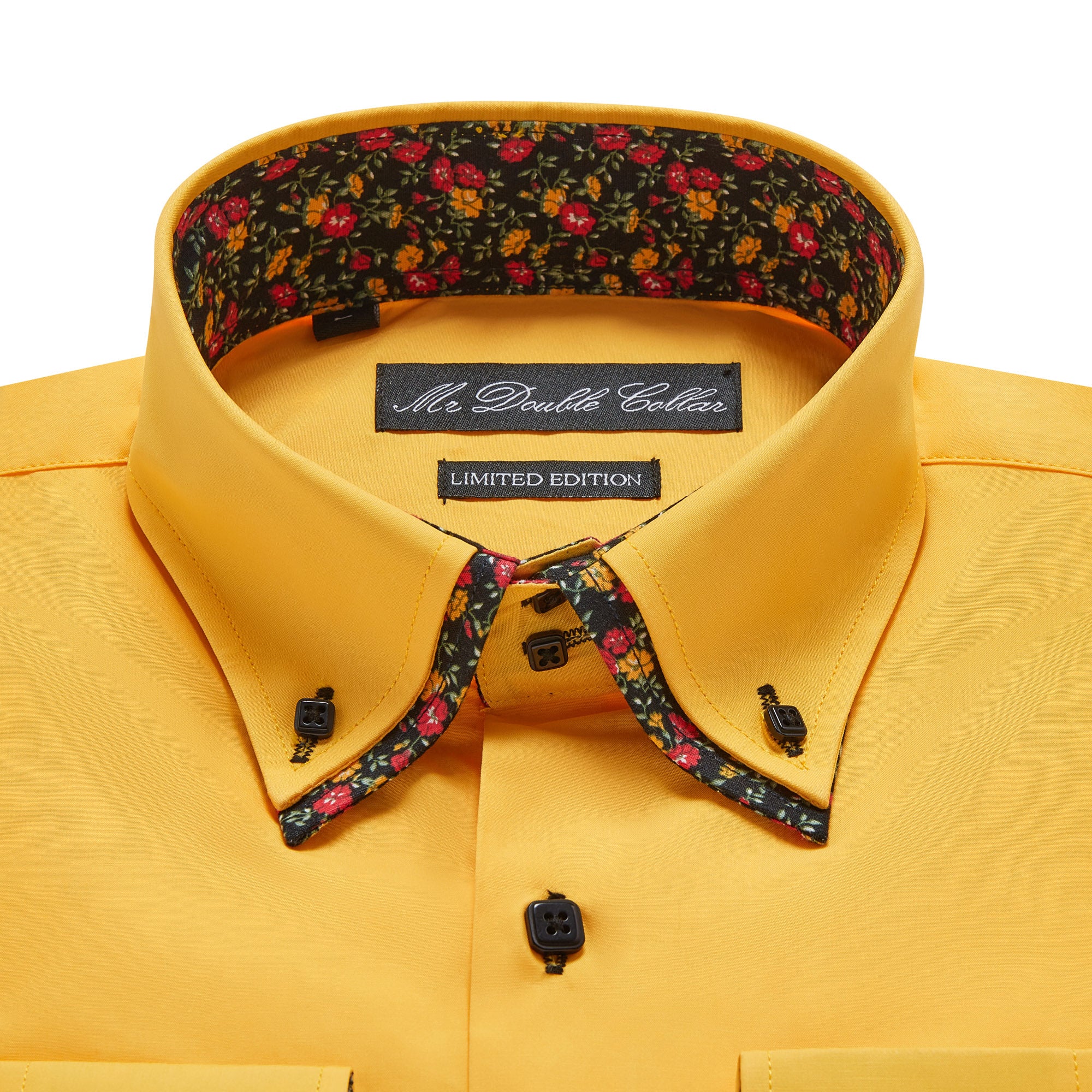 Mens Italian Design Yellow Floral Smart Casual Double Collar Longsleev MrDoubleCollar Mens Italian Design Yellow Floral Smart Casual Double Collar Longsleev MrDoubleCollar
