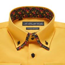 Mens Italian Design Yellow Floral Smart Casual Double Collar Longsleeve Shirt