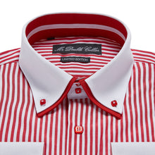 Mens Striking Red & White Pinstripe Shirt Smart Casual Double Collar Longsleeve