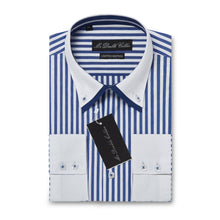 Mens Italian Design Blue Pinstripe Smart Casual Double Collar Longsleeve