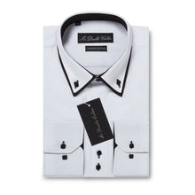 Mens Italian Design White with Black Shirt Smart Casual Double Collar Long-sleeve