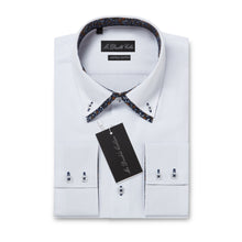 Mens Italian Design White with Brown Floral Shirt Smart Casual Double Collar Long-sleeve