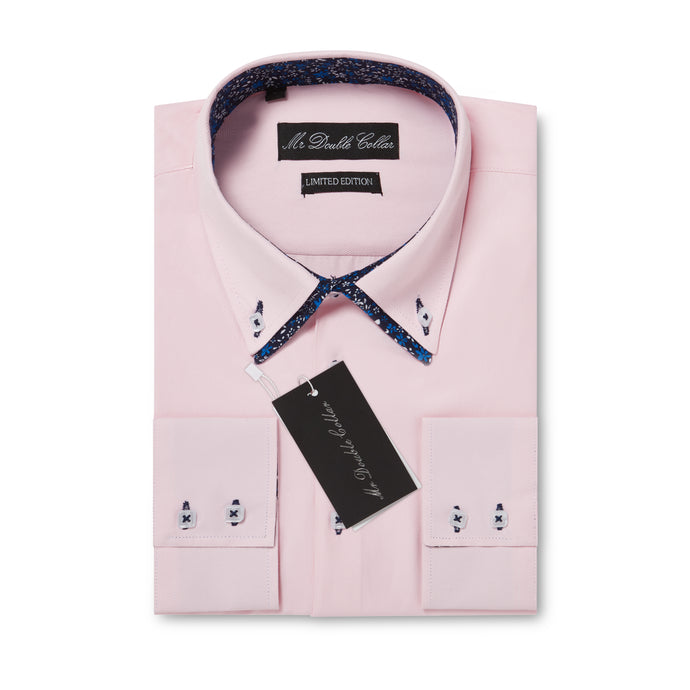 Mens Italian Design Pink Paisley Shirt Smart Casual Double Collar Long-sleeve