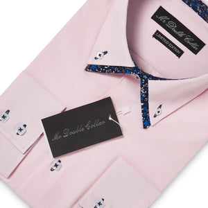 Mens Italian Design Pink Paisley Shirt Smart Casual Double Collar Long-sleeve