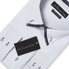 Mens Italian Design White with Brown Floral Shirt Smart Casual Double Collar Long-sleeve