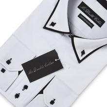 Mens Italian Design White with Black Shirt Smart Casual Double Collar Long-sleeve