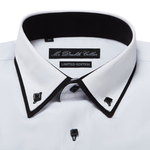 Mens Italian Design White with Black Shirt Smart Casual Double Collar Long-sleeve