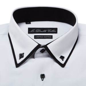 Mens Italian Design White with Black Shirt Smart Casual Double Collar MrDoubleCollar Mens Italian Design White with Black Shirt Smart Casual Double Collar MrDoubleCollar