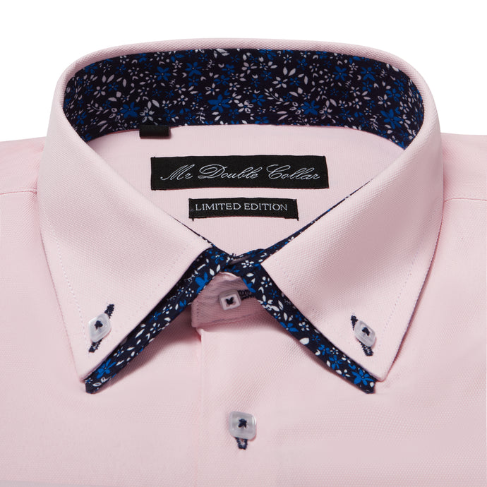 Mens Italian Design Pink Paisley Shirt Smart Casual Double Collar Long-sleeve