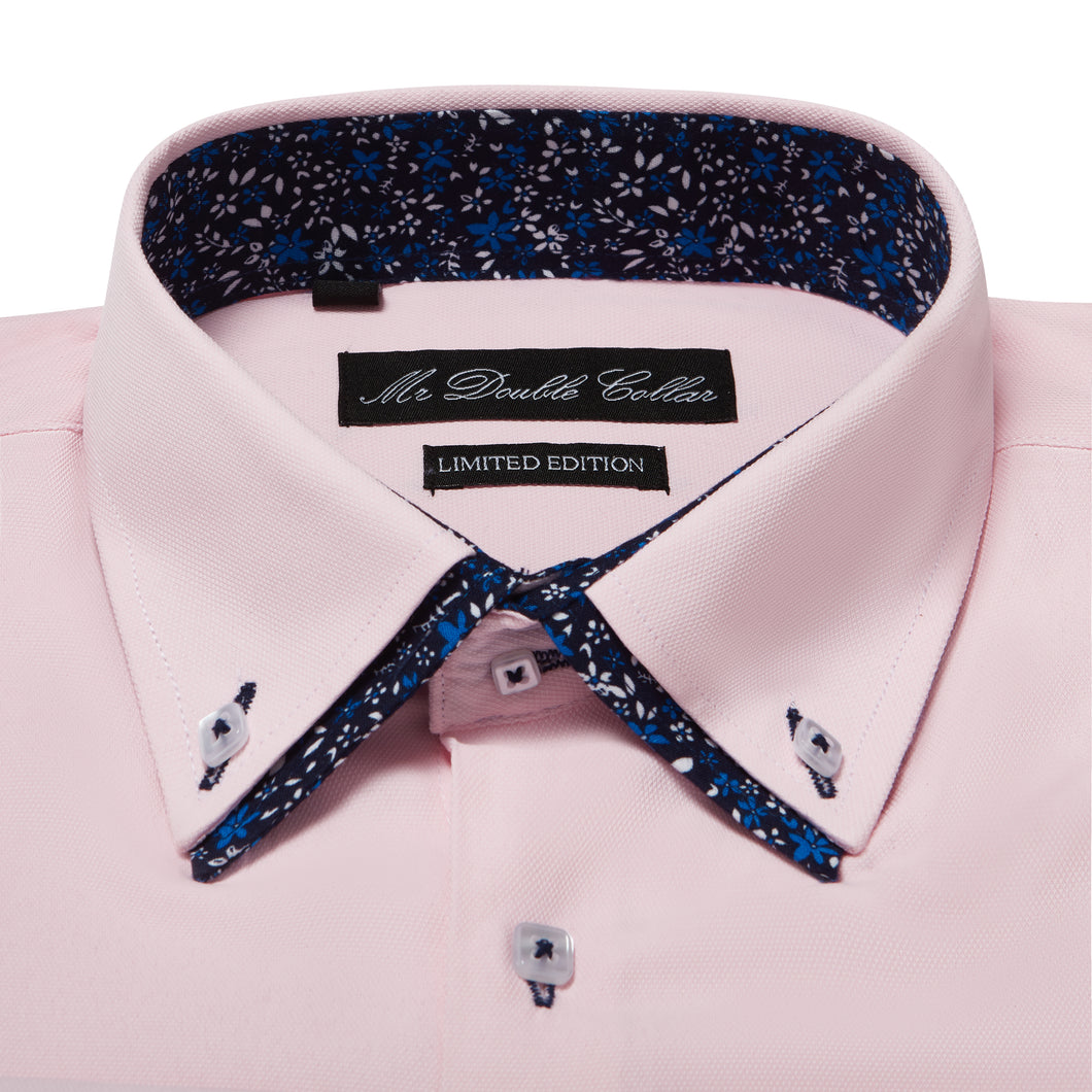 Mens Italian Design Pink Paisley Shirt Smart Casual Double Collar Long-sleeve