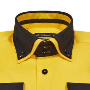 Mens Italian Design Yellow & Black Smart Casual Double Collar Longsleeve Shirt