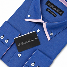 Mens Italian Design Blue & Pink Oxford Smart Casual Double Collar Long-sleeve