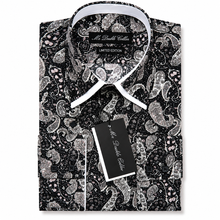 Mens Italian Design Black Paisley Print Smart Casual Double Collar Longsleeve