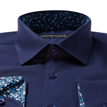 Mens Italian Design Blue Navy Floral Shirt Smart Casual Longsleeve