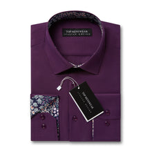 Mens Italian Design Blue Purple Floral Shirt Smart Casual Longsleeve