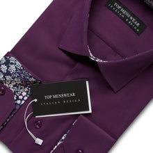 Mens Italian Design Blue Purple Floral Shirt Smart Casual Longsleeve