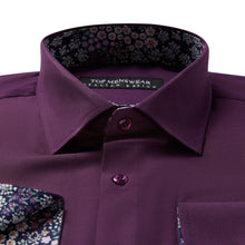 Mens Italian Design Blue Purple Floral Shirt Smart Casual Longsleeve