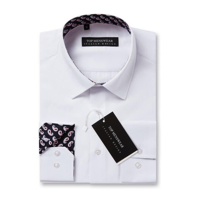 Mens Italian Design Blue White Paisley Shirt Smart Casual Longsleeve