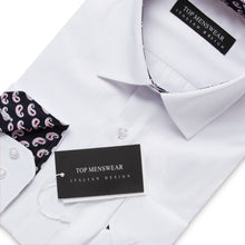 Mens Italian Design Blue White Paisley Shirt Smart Casual Longsleeve