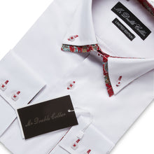 Mens Italian Design White and Red Paisley Shirt Smart Casual Double Collar Longsleeve