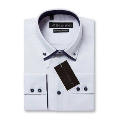 Mens Italian Design White Oxford Shirt Smart Casual Double Collar Longsleeve
