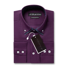 Mens Italian Design Purple Paisley Oxford Shirt Smart Casual Double Collar Long sleeve