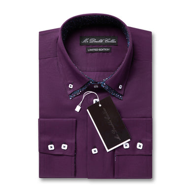 Mens Italian Design Purple Paisley Oxford Shirt Smart Casual Double Collar Long sleeve