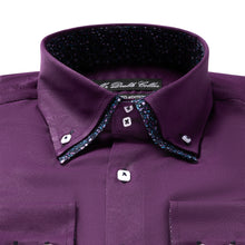 Mens Italian Design Purple Paisley Oxford Shirt Smart Casual Double Collar Long sleeve