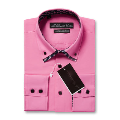 Mens Italian Design Bright Pink Paisley Print Smart Casual Double Collar Longsleeve