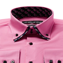 Mens Italian Design Bright Pink Paisley Print Smart Casual Double Collar Longsleeve