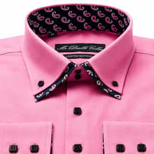 Mens Italian Design Pink Shirt with Navy Paisley Printed Contrast Collar Smart Casual Double Collar Button Down Shirt