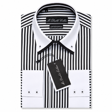 Mens Italian Design Black & White Pinstripe Contrast Shirt with White Collar and Cuffs Smart Casual Double Collar Button Down Shirt