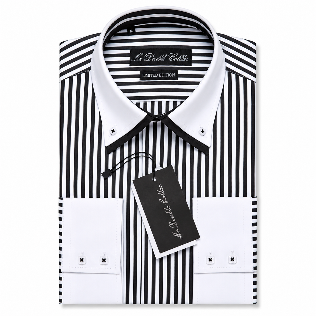 Mens Italian Design Black & White Pinstripe Contrast Shirt with White – MrDoubleCollar