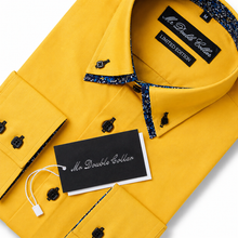 Mens Italian Design Yellow Floral Smart Casual Double Collar Longsleeve Shirt