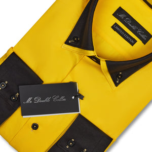 Mens Italian Design Yellow & Black Smart Casual Double Collar Longsleeve Shirt