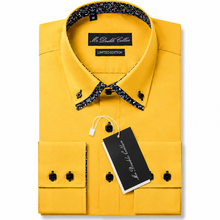 Mens Italian Design Yellow Floral Smart Casual Double Collar Longsleeve Shirt