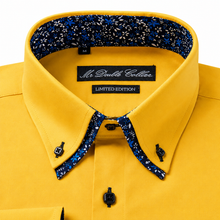 Mens Italian Design Yellow Floral Smart Casual Double Collar Longsleeve Shirt