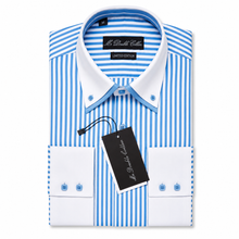 Mens Italian Design Baby Blue Pinstripe Smart Casual Double Collar Longsleeve