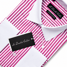 Mens Italian Design Pink Stripe Classic Fit Contrast Collar Formal Shirt With White Collar & Double Cuffs