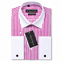 Mens Italian Design Pink Stripe Classic Fit Contrast Collar Formal Shirt With White Collar & Double Cuffs