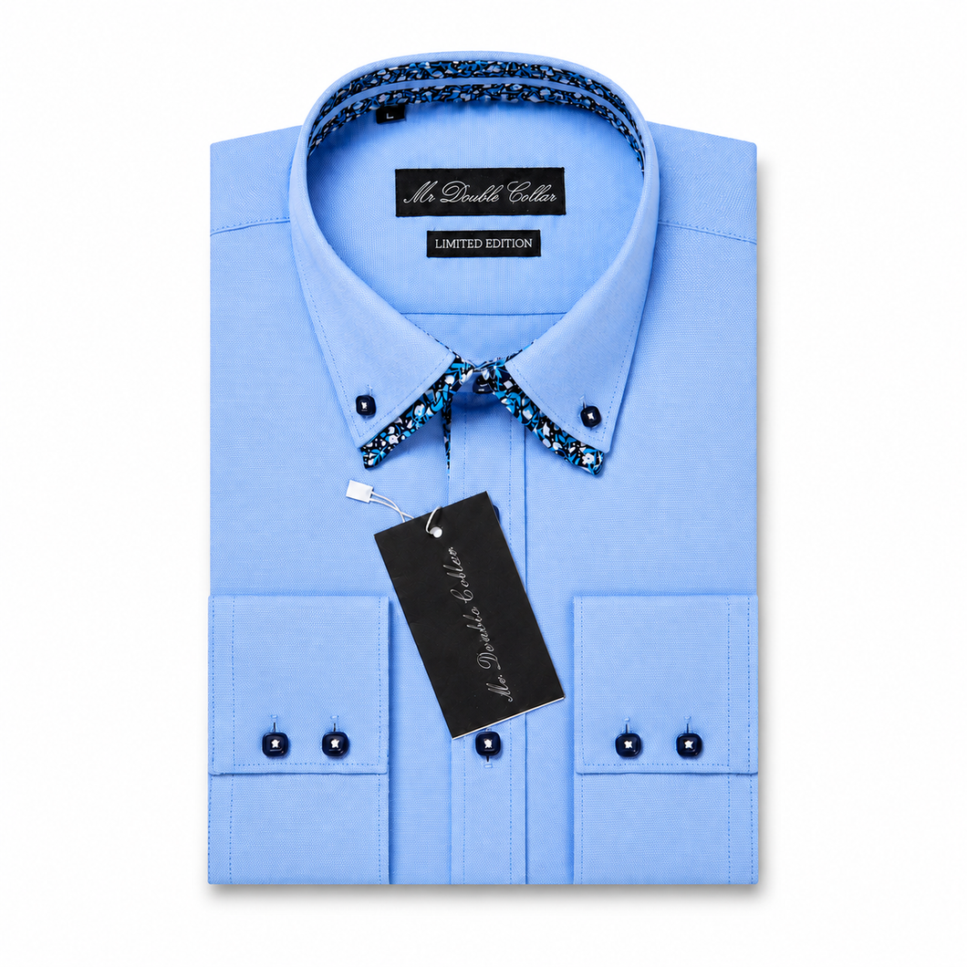 Mens Italian Design Blue Floral Shirt Smart Casual Double Collar Long- – MrDoubleCollar