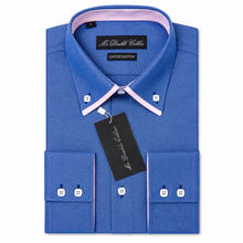 Mens Italian Design Blue & Pink Oxford Smart Casual Double Collar Long-sleeve