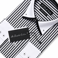 Mens Italian Design Black & White Pinstripe Contrast Shirt with White Collar and Cuffs Smart Casual Double Collar Button Down Shirt