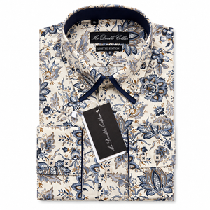 Mens Italian Design Cream Floral Smart Casual Double Collar Longsleeve – MrDoubleCollar