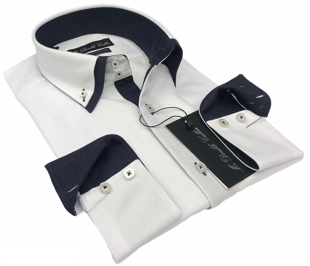 Mens Italian Design White Oxford Shirt Smart Casual Double Collar Longsleeve