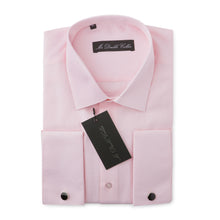 Mens Italian Double Cuff Formal Pink Shirt Slim Fit Include Metal Cufflinks Long Sleeve